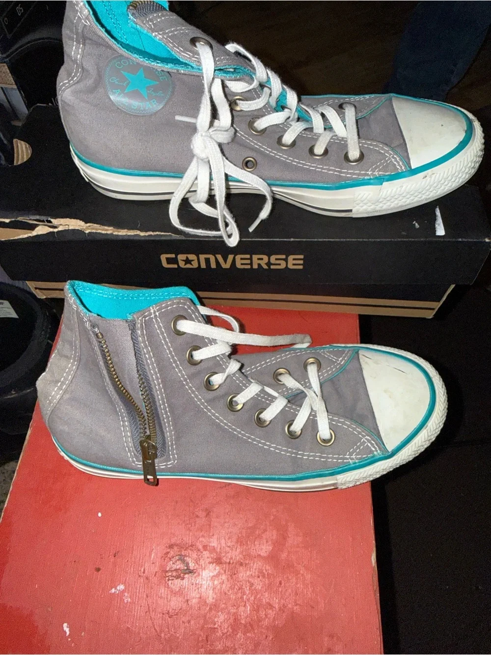 Converse Kids Gray High-Top Sneakers with Teal Accents